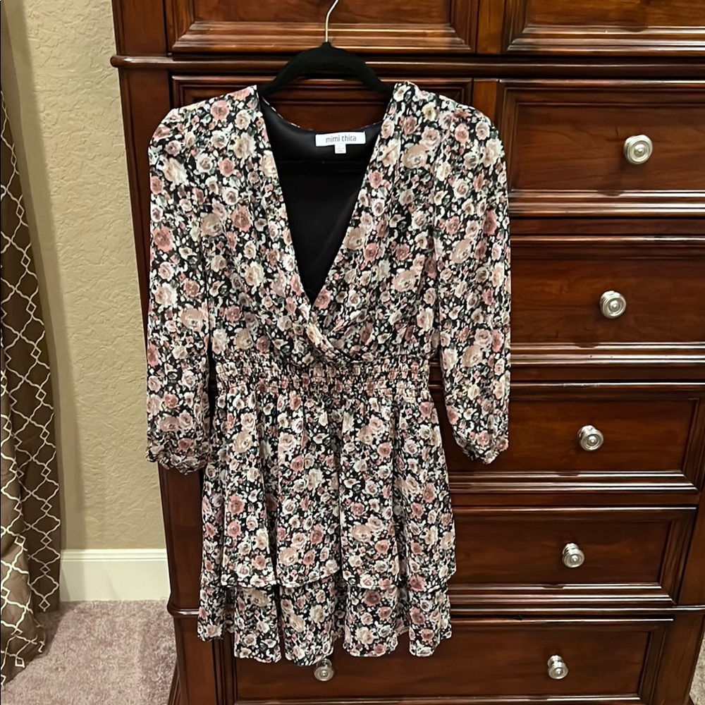 Mimi Chica Floral Dress - Black and Pink